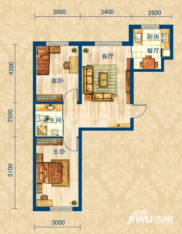 玖诚领域2室2厅1卫79.7㎡户型图