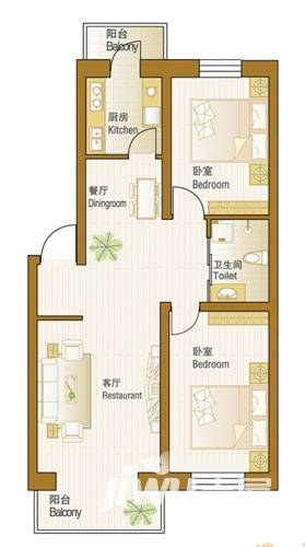 阳光御景2室2厅1卫83.7㎡户型图