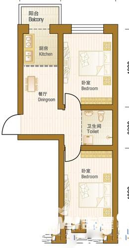 阳光御景2室1厅1卫57.3㎡户型图