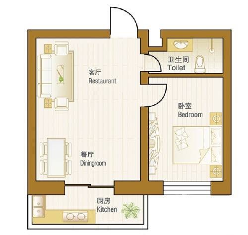 阳光御景1室2厅1卫56.2㎡户型图