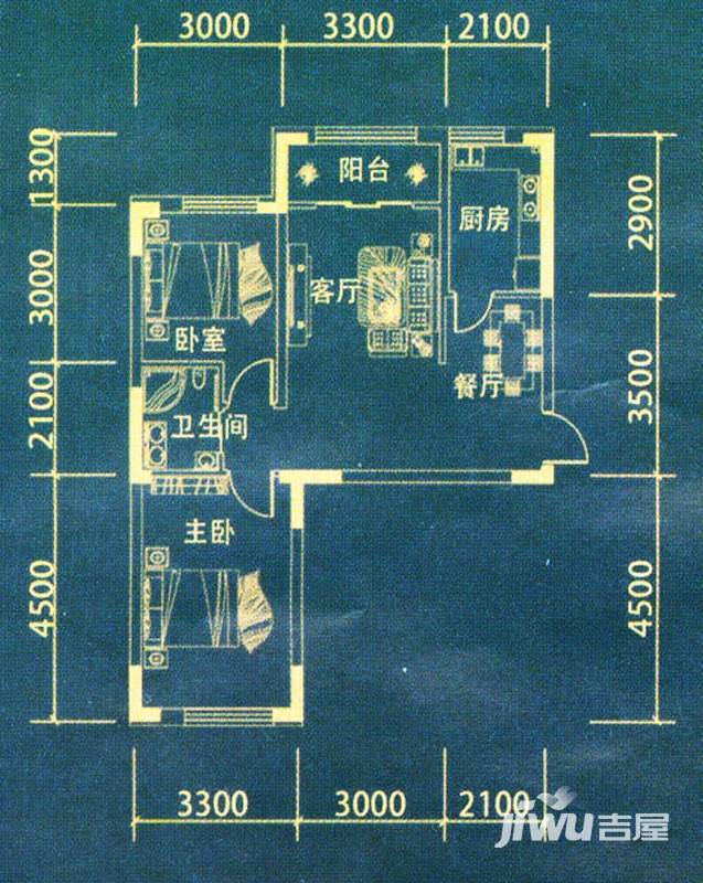 鼎惠华庭2室2厅1卫80.8㎡户型图