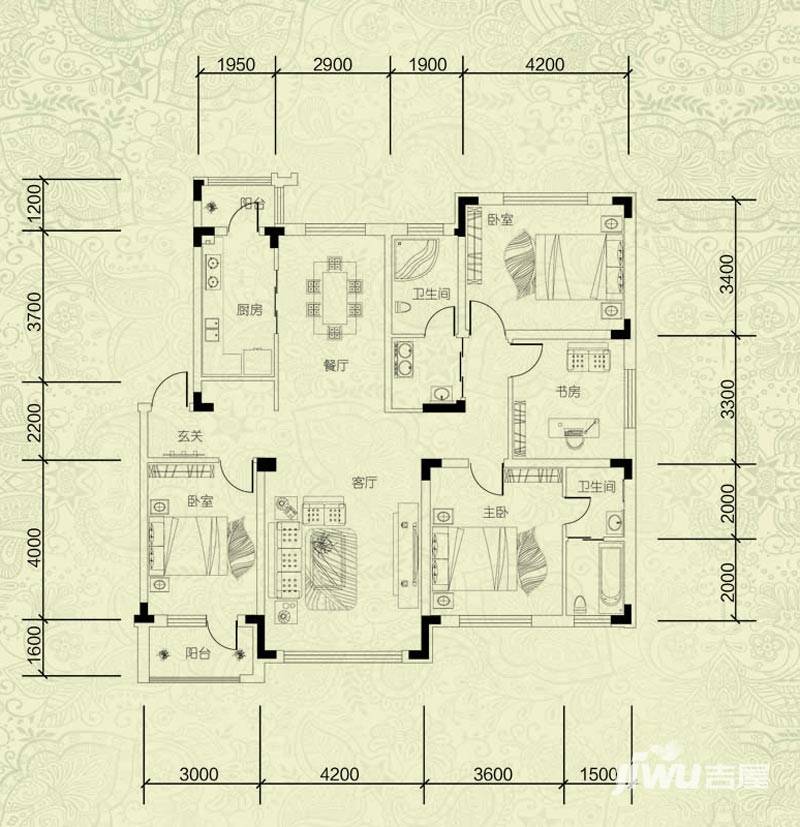 鼎惠华庭4室2厅2卫146㎡户型图