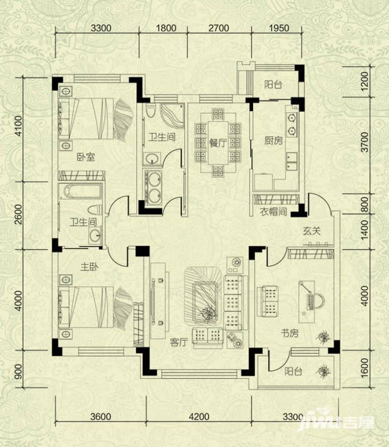 鼎惠华庭3室2厅2卫130.3㎡户型图