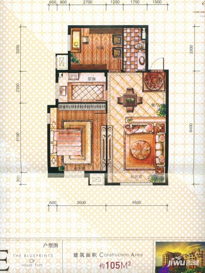 万科潭溪别墅普通住宅105㎡户型图