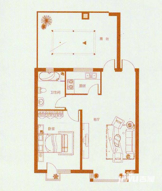 大禹城邦1室1厅1卫68.9㎡户型图