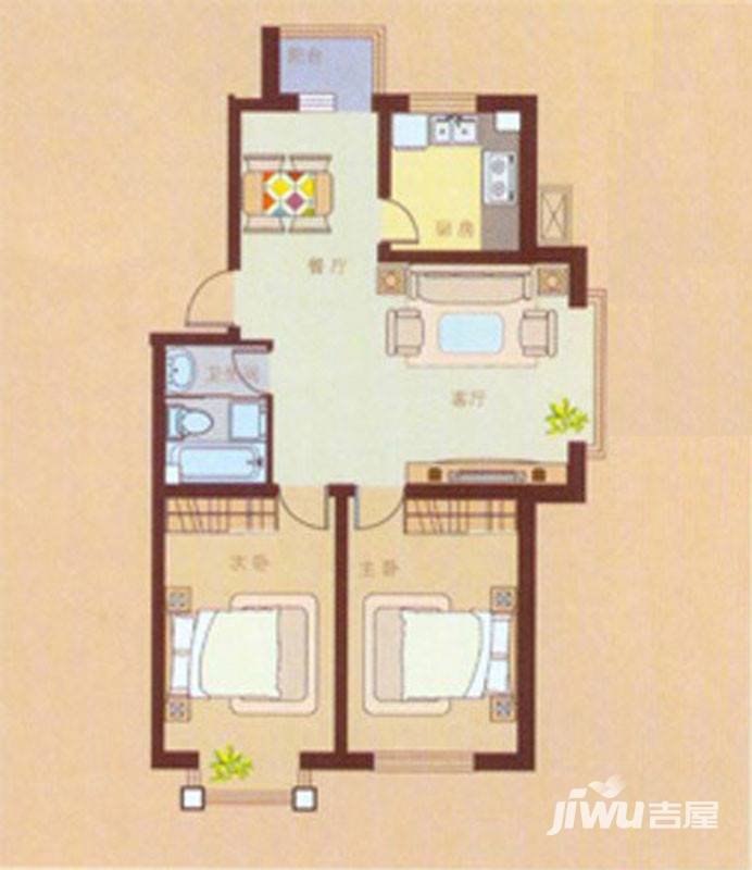 大禹城邦2室2厅1卫90.3㎡户型图