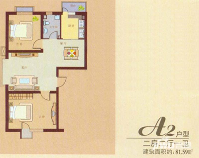 大禹城邦2室2厅1卫81.6㎡户型图