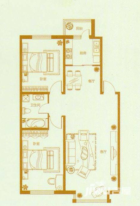 大禹城邦2室2厅1卫100.5㎡户型图