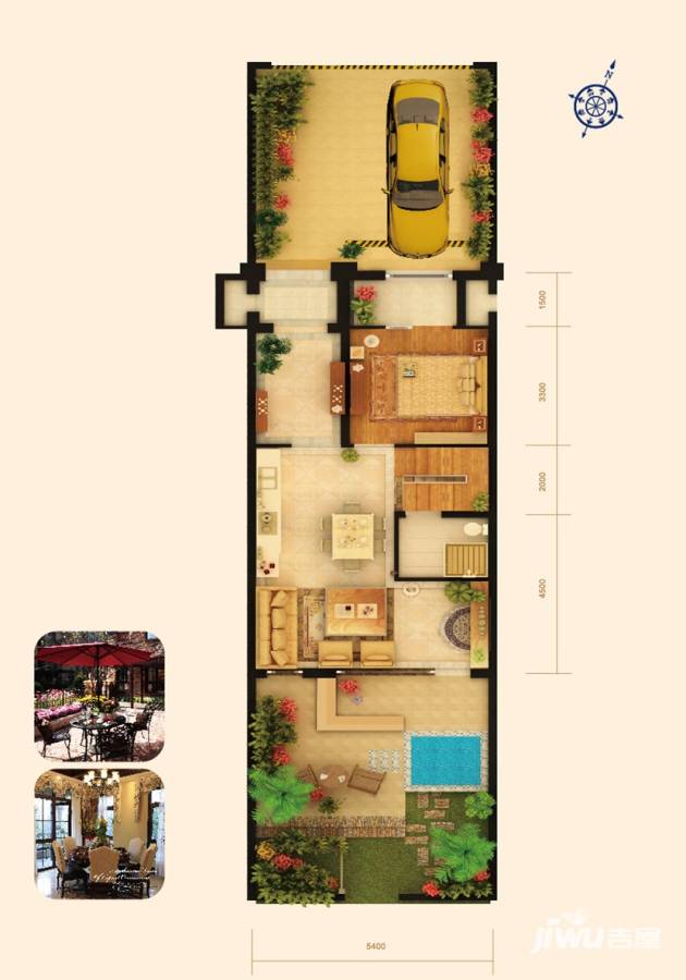 鸿坤原乡郡1室2厅1卫户型图