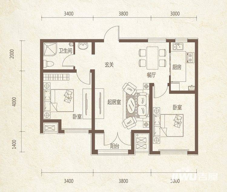 泽信金汇湾2室2厅1卫86㎡户型图