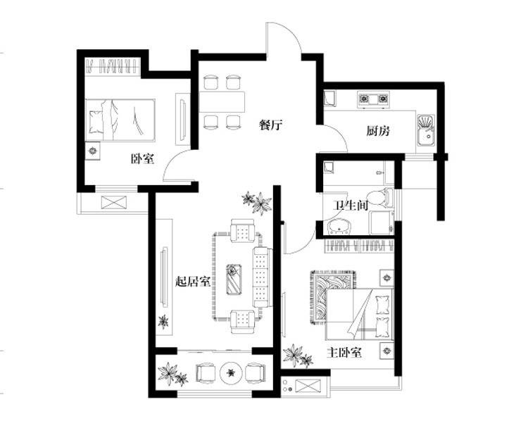 奥克斯盛世年华2室2厅1卫86㎡户型图