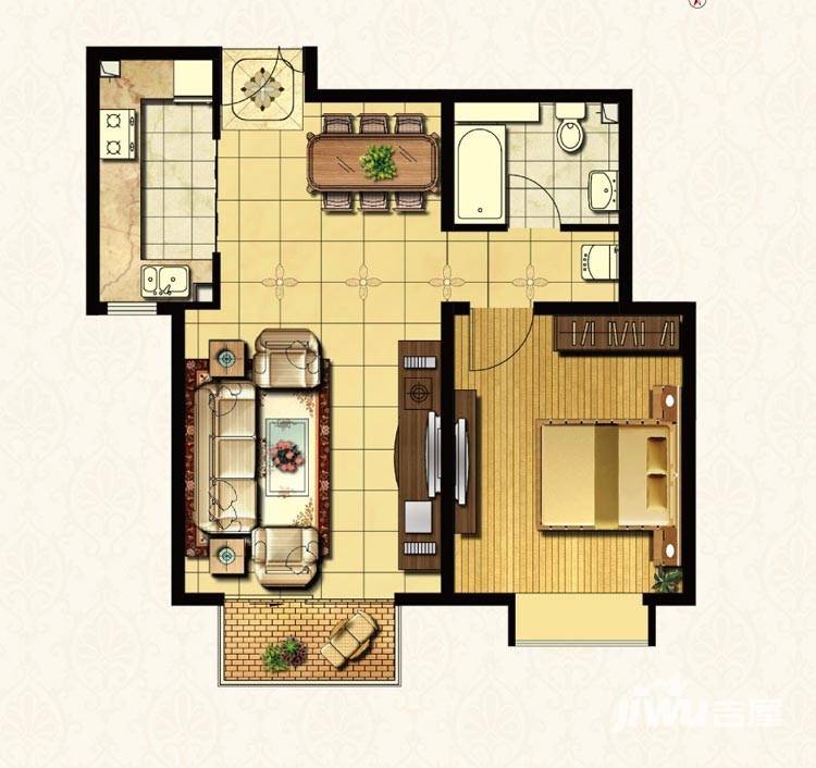 住总尚清湾1室2厅1卫70.5㎡户型图