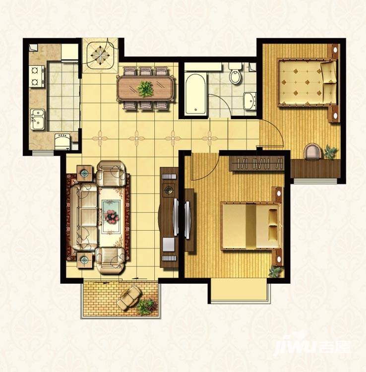 住总尚清湾2室2厅1卫83.7㎡户型图