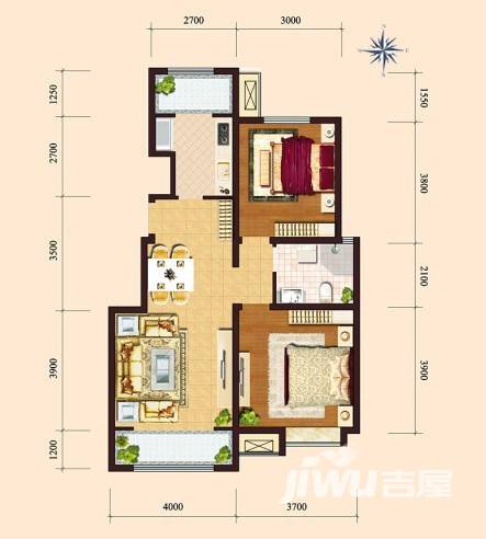 保利香颂湖2室2厅1卫87㎡户型图