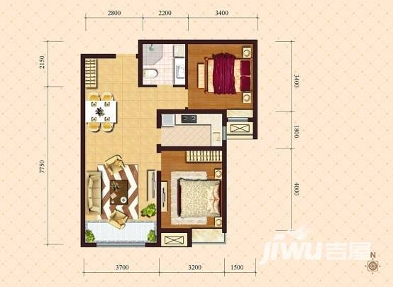 保利香颂湖2室2厅1卫84㎡户型图