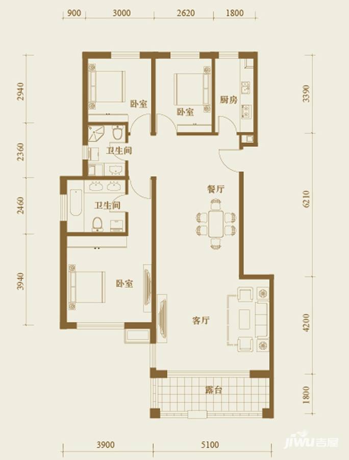 龙湾城3室2厅2卫117㎡户型图