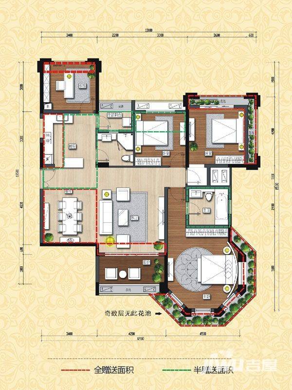 洪客隆英伦联邦4室2厅2卫130.5㎡户型图