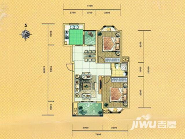 南天阳光2室2厅1卫89㎡户型图