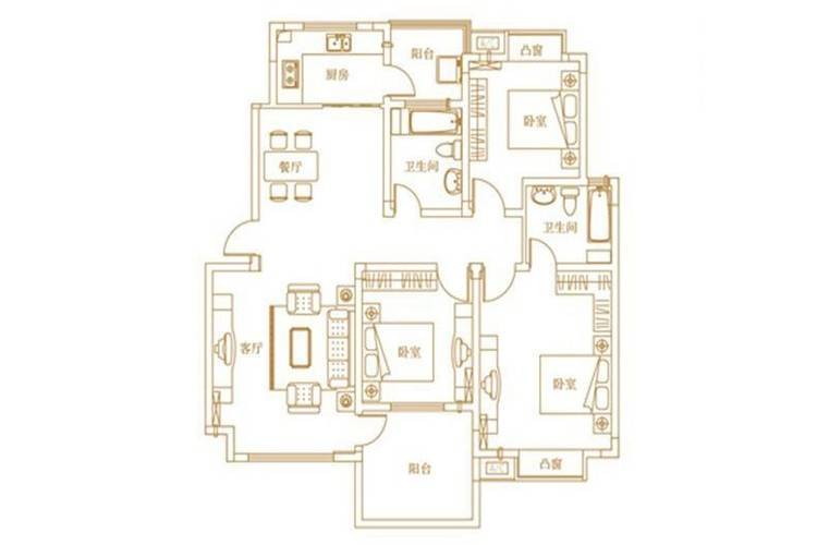 新丰丽都花园3室2厅2卫119.9㎡户型图