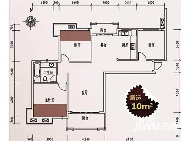 丰源淳和3室2厅1卫115.5㎡户型图