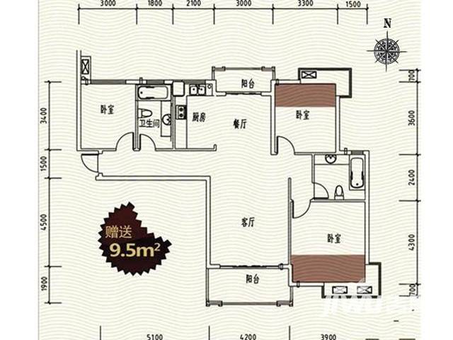 丰源淳和3室2厅2卫122.8㎡户型图