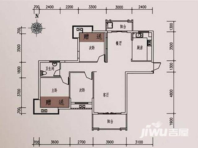 丰源淳和3室2厅1卫111.2㎡户型图