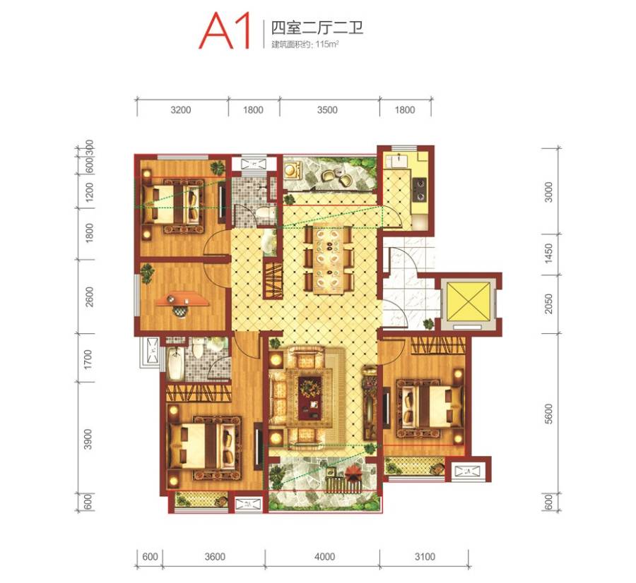 中国铁建青秀城4室2厅2卫115㎡户型图