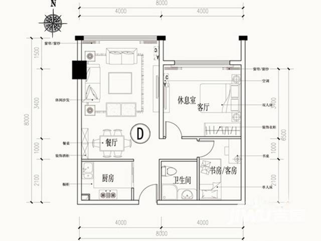 喜盈门豪威公馆普通住宅59.2㎡户型图