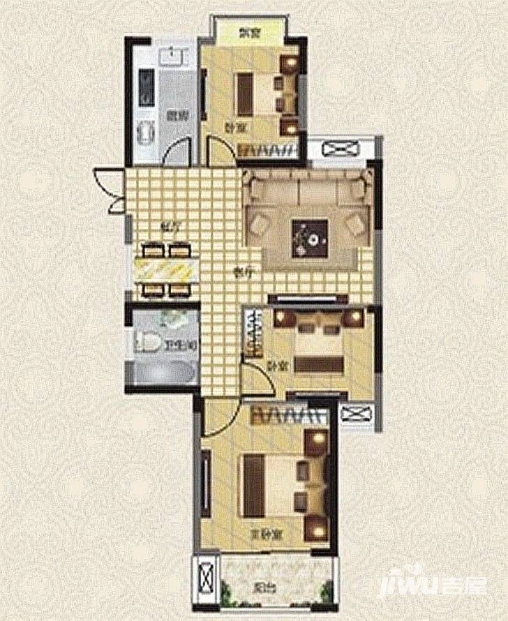 桓谭明珠3室2厅1卫93.7㎡户型图