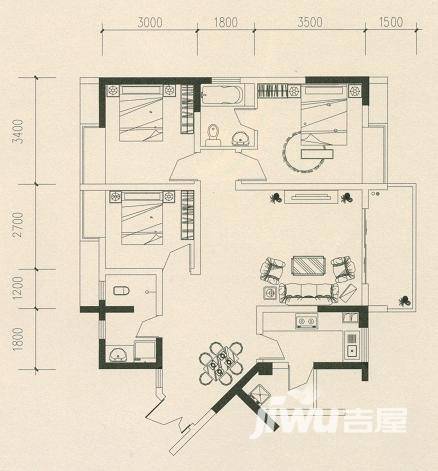 观澜国际3室2厅2卫107.5㎡户型图