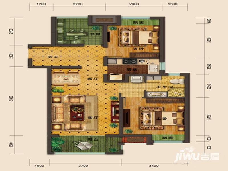 华彩唐人街壹号3室2厅1卫101㎡户型图