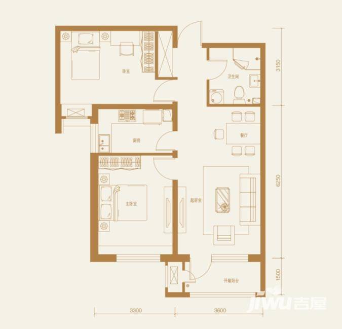 铂悦山普通住宅88.2㎡户型图