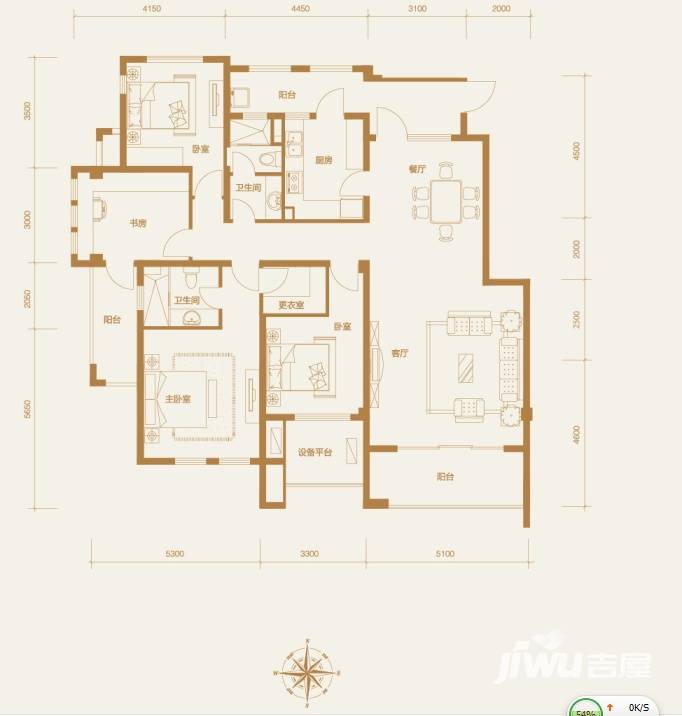 铂悦山4室2厅2卫166㎡户型图