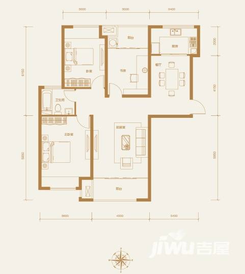 铂悦山3室2厅1卫111㎡户型图