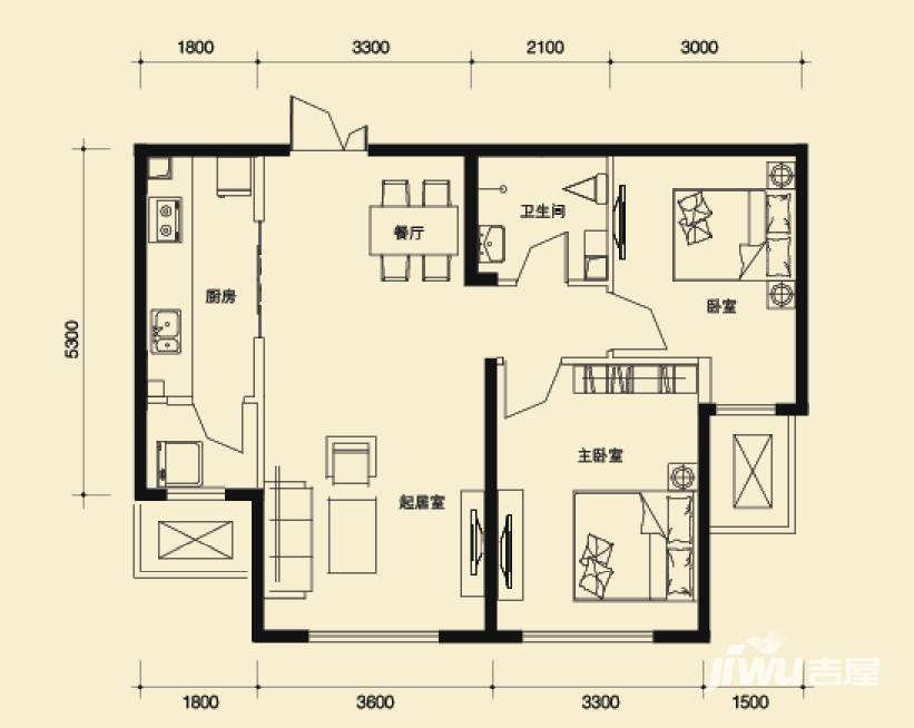 电建地产首郡2室2厅1卫83㎡户型图