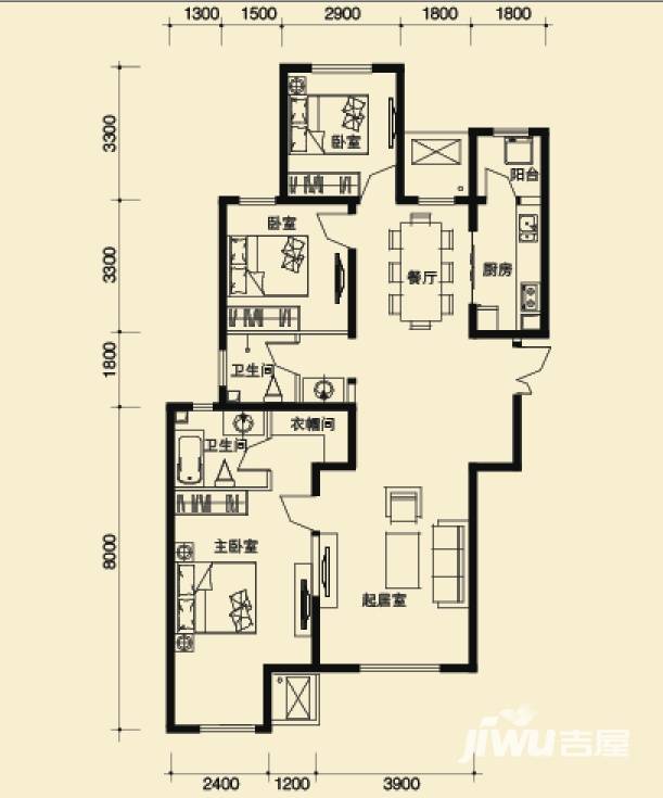 电建地产首郡3室2厅2卫户型图