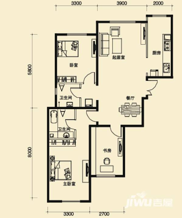 电建地产首郡3室2厅2卫118㎡户型图