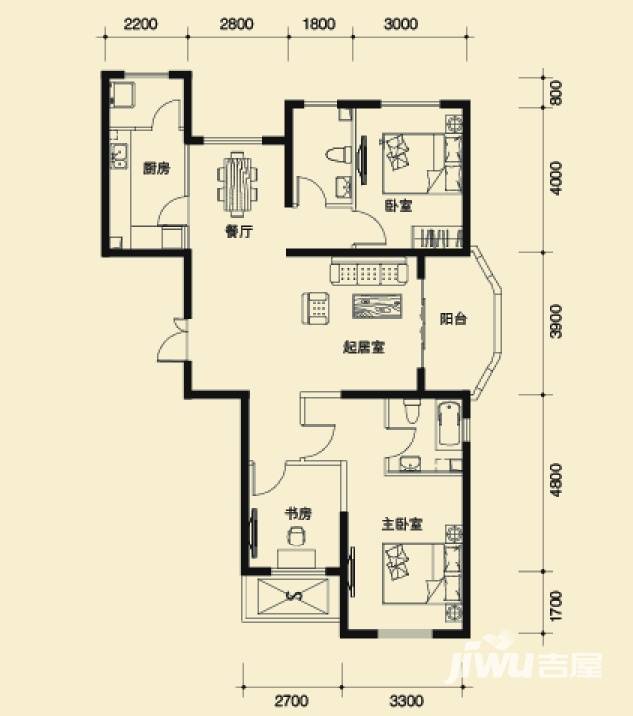 电建地产首郡3室2厅2卫122㎡户型图