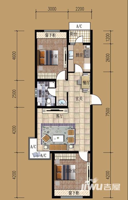 世博广场普通住宅90.5㎡户型图