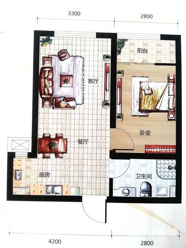 天承锦绣普通住宅61.4㎡户型图