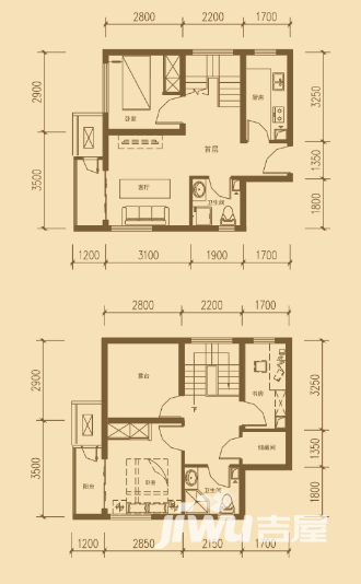 启新18893室2厅2卫91.8㎡户型图