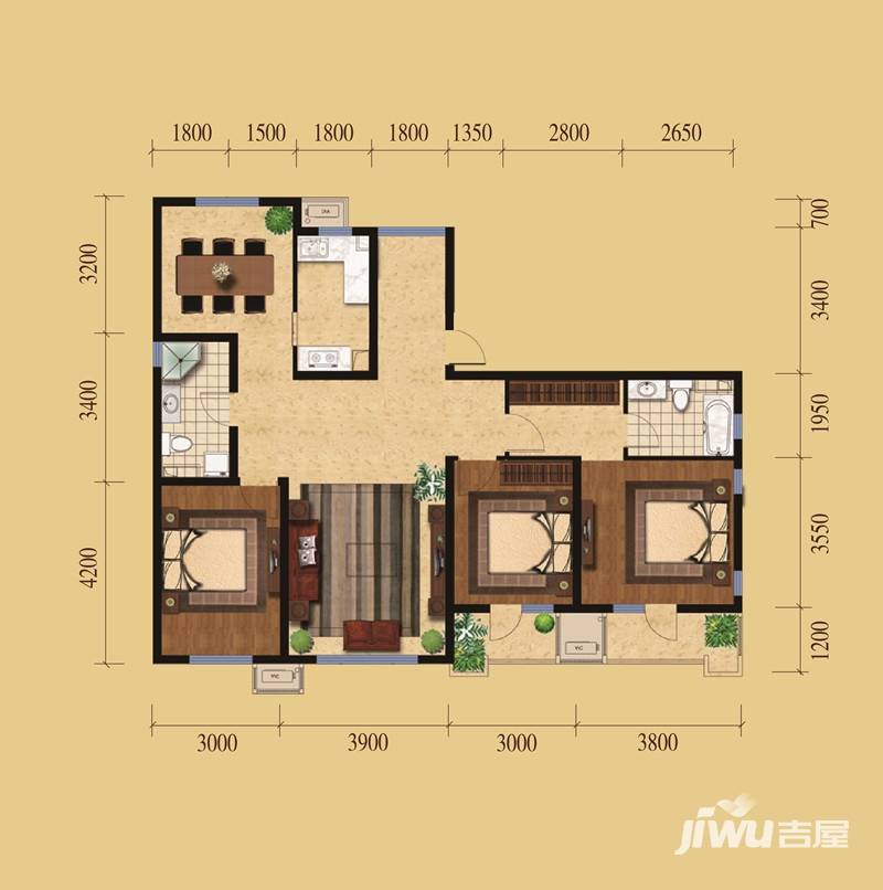 金岸紅堡戶型圖 高層公寓b1三室兩廳兩衛 146.38㎡