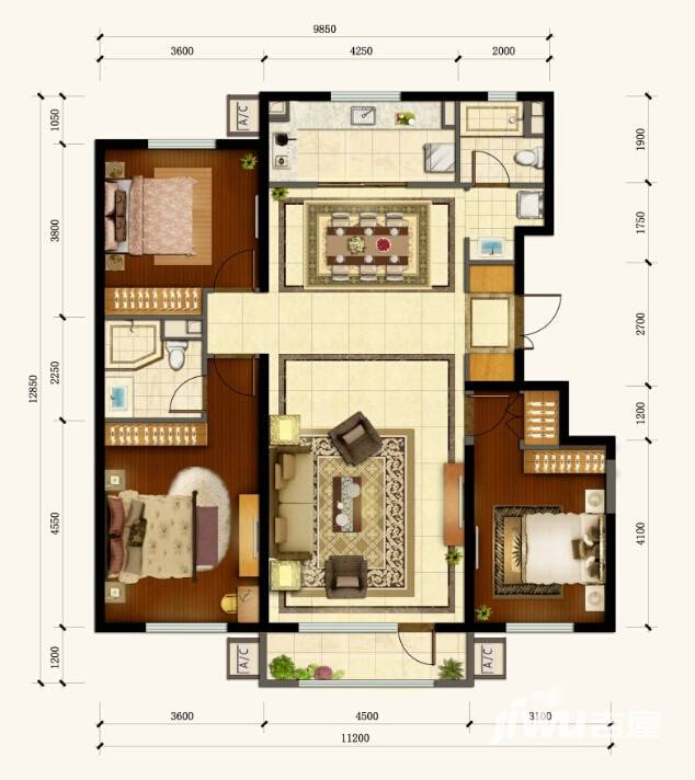 万科金域华府3室2厅2卫140㎡户型图