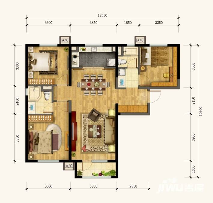 万科金域华府3室2厅2卫125㎡户型图