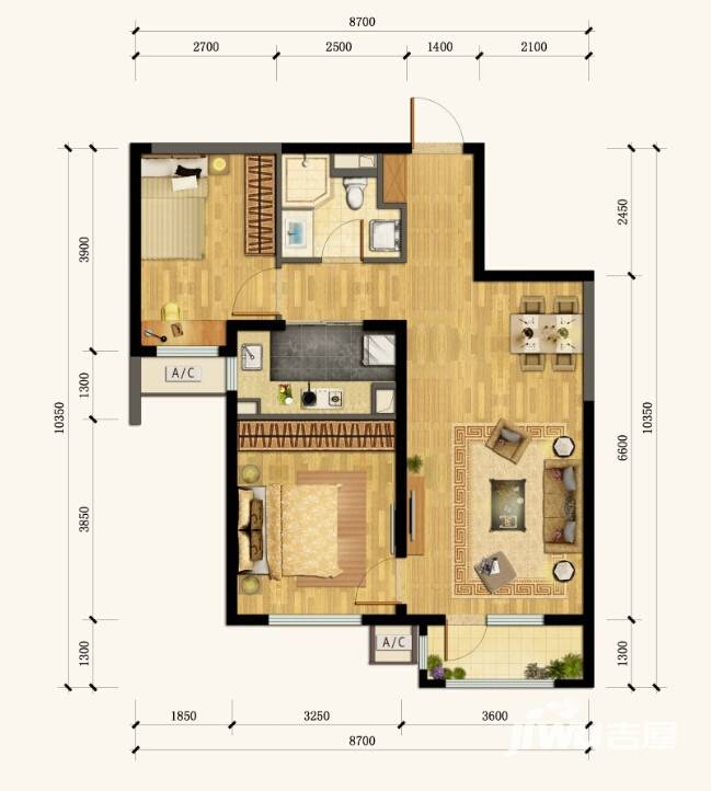 万科金域华府2室2厅1卫85㎡户型图