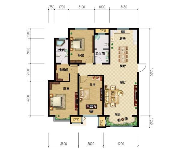 中建城3室2厅2卫139㎡户型图