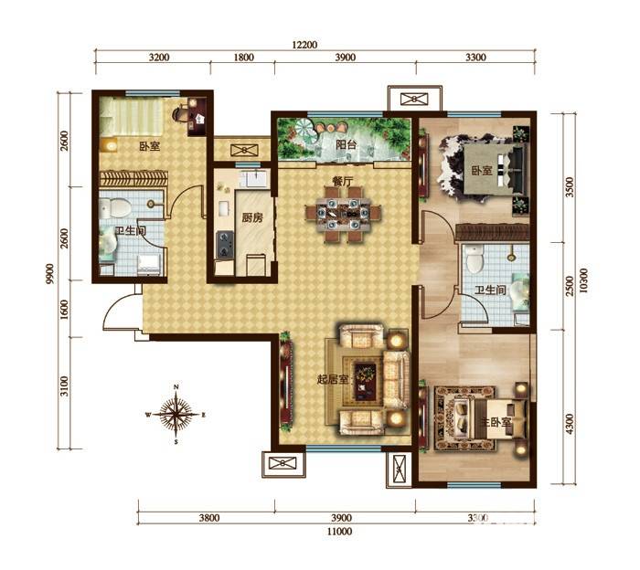 电建地产首郡3室2厅2卫128㎡户型图