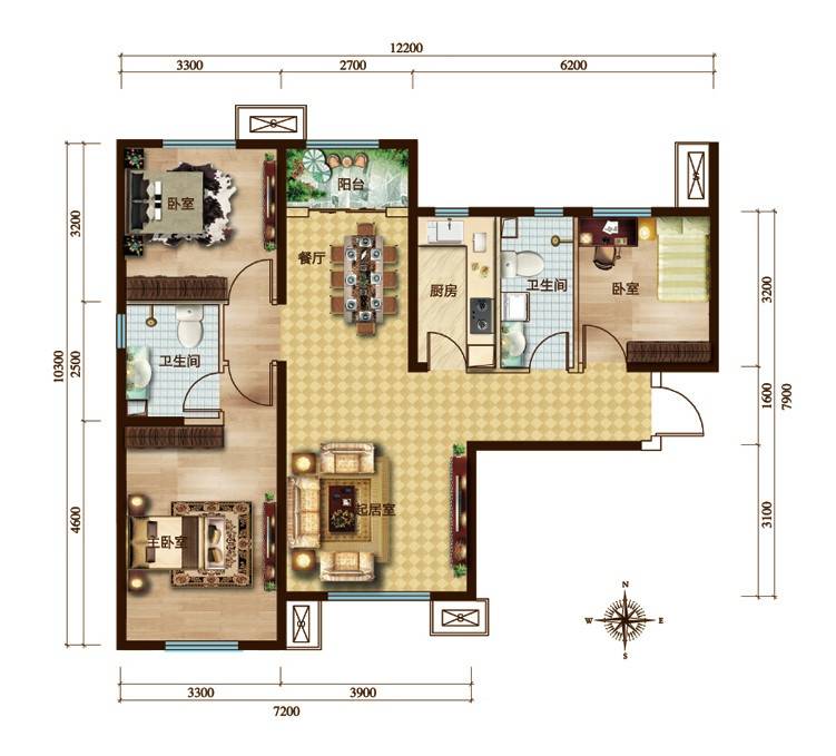 电建地产首郡3室2厅2卫118㎡户型图