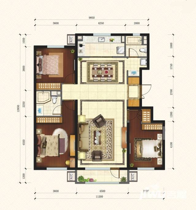 万科金域华府3室2厅2卫140㎡户型图