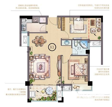 禹洲城上城普通住宅77㎡户型图